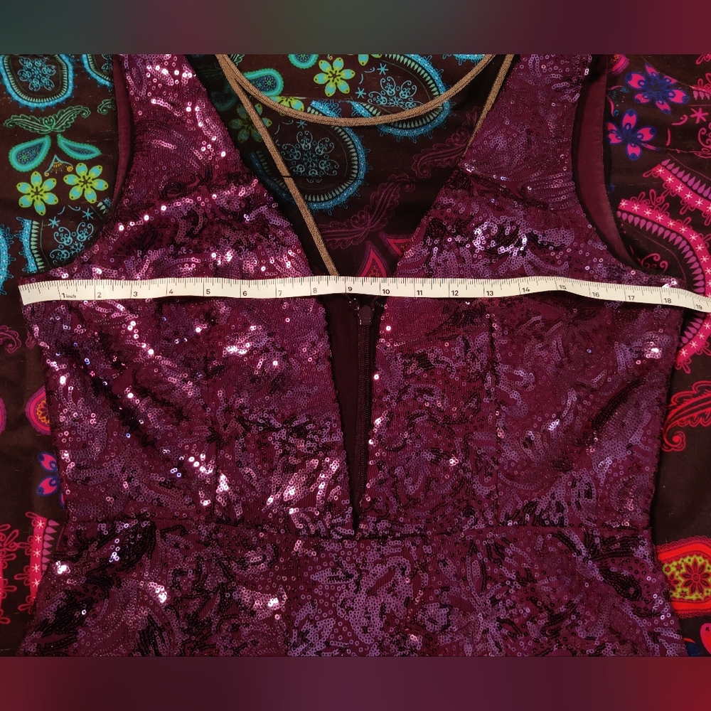 Deep Plum Plunging Neckline Sequin Party Dress - Picture 4 of 5